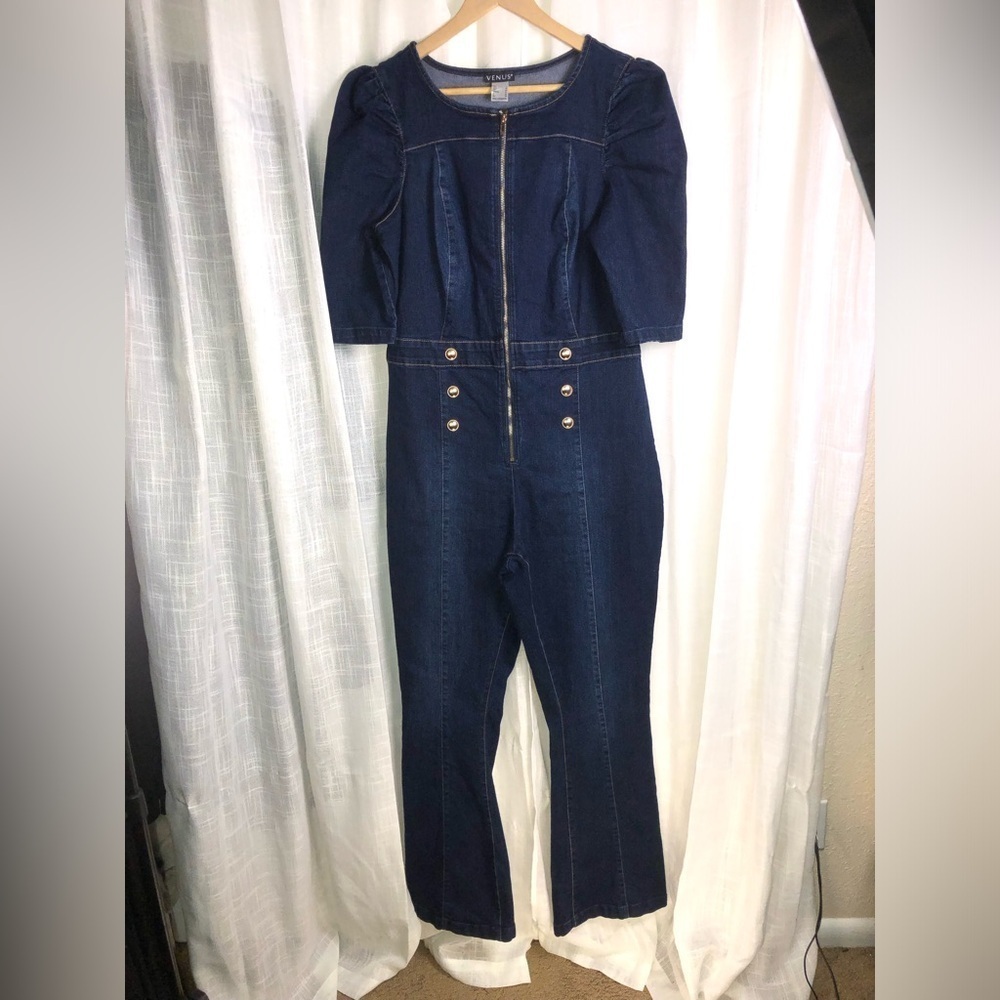 VENUS Dark Blue Jumpsuit with Metallic Buttons size 16 NWOT - Picture 3 of 15